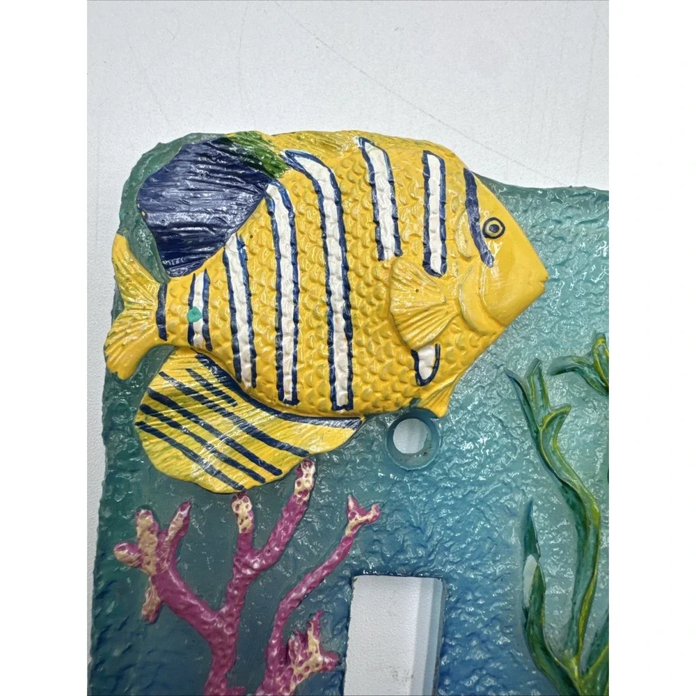 Vintage TROPICAL FISH Double Light Switch Wall Plate Cover Hand Painted Ocean 3D